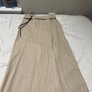 Zara Beige Midi Skirt with Black Tie